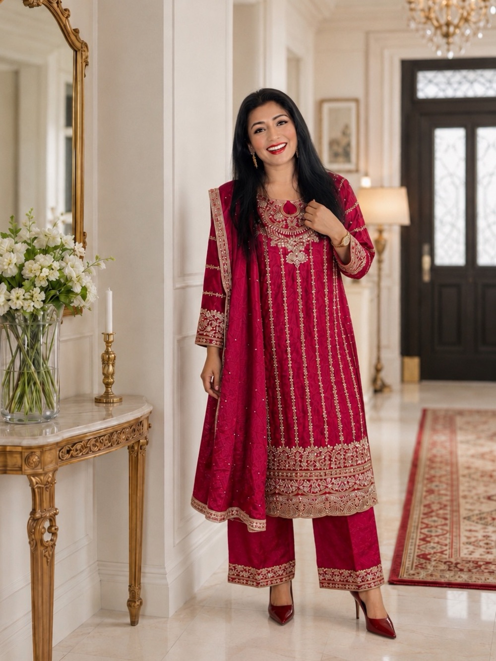 Indian-Designer heavy embroidery with sequin Women's Salwar Kameez Pants Large